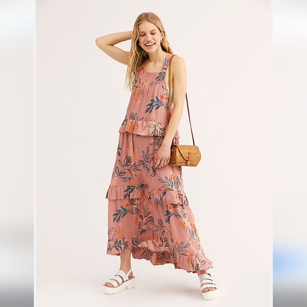 Free People Anita Tiered Maxi Dress (White) Small Oversized